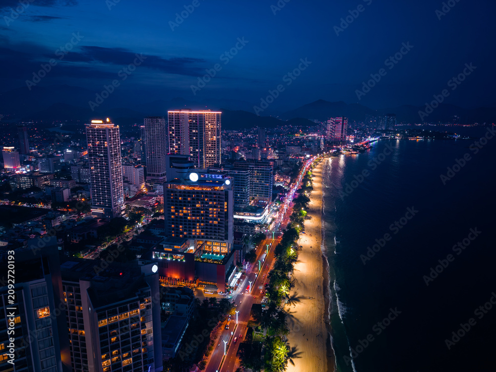 Fototapeta premium Aerial view Nha Trang Vietnam coastal skyline at with vibrant colors