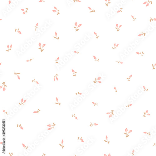 Fotografie Seamless trend floral pattern of pink cute small flower tulip bouquet, tiny prin