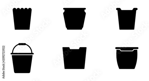 Foto Vector Icons: Assorted Buckets & Containers, Simple Black Silhouettes for Design