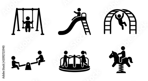 Photography Playground Icons Set: Swings, Slide, Monkey Bars, Seesaw, Carousel, Rocking Hors