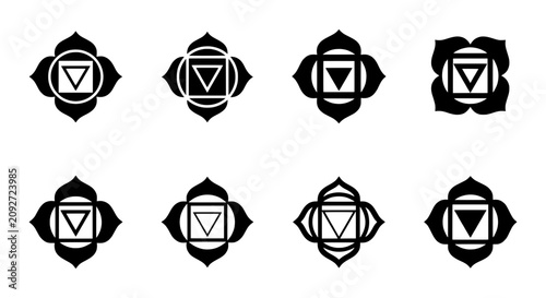 Bild auf Leinwand Chakra Symbols Vector Set, Spiritual Energy Centers Icons, Yoga Meditation Graph