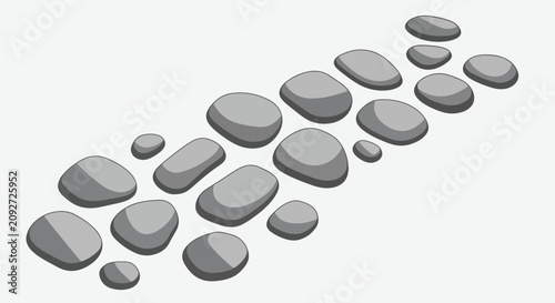 A Path of Smooth Rounded Stones on a White Background.