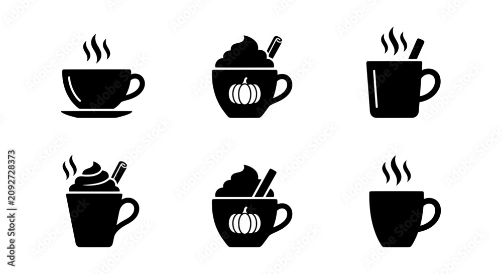 Obraz premium Autumn Coffee Icons, Hot Drinks Set, Fall Beverage Graphics