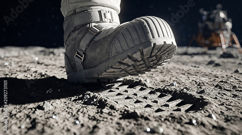 A historic step An astronaut's boot presses into the lunar surface, marking the July 20 moon landing and a giant leap for space exploration, a pivotal moment in mankind's journey to the moon