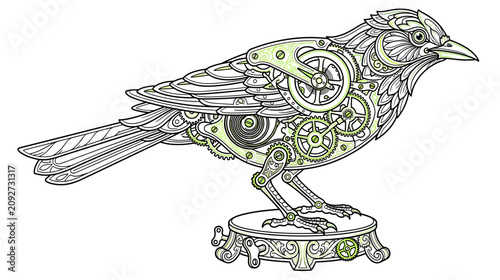 Steampunk Mechanical Bird Illustration