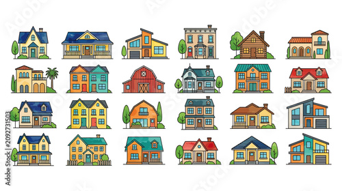Obraz na plátně Diverse Collection of Pixel Art Houses, Buildings, and Homes