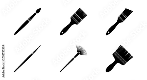 Vector Paint Brushes Set, Artist Tools Collection, Drawing Instruments, Art Supplies Icons