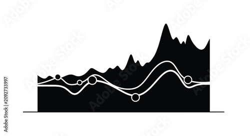 Fotografie Black and white graph illustration with wavy lines and mountain peaks