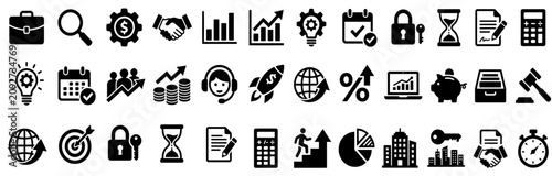 Professional Business Finance and Management Icon Set Vector Illustration