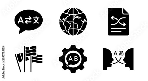 Canvas Print Language Translation Icons Set, Global Communication Symbols, International Busi