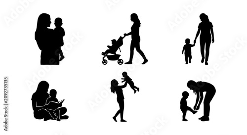 Motherhood Silhouettes: Family Moments, Childcare, Parenting Icons