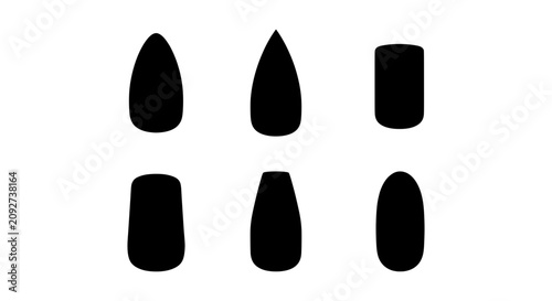 Bild auf Leinwand Six Black Nail Shapes Vector Icons, Manicure Styles Set, Beauty Design Elements