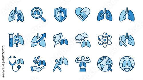 Collection of Medical Icons Representing Lungs and Health Concepts.