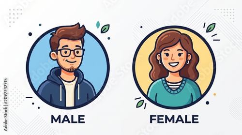 Diverse Professional Avatars Representing Male and Female Gender Identity in Modern Flat Vector Design Style