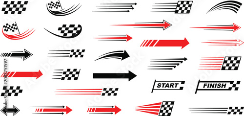 Speed arrows and racing flags collection for automotive competitions.
