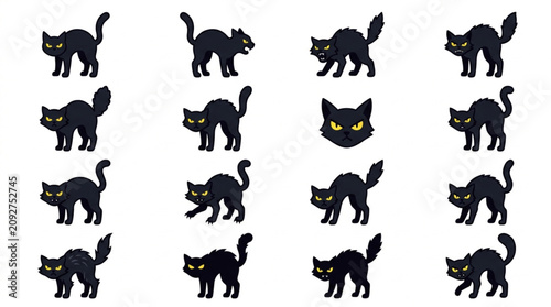 Collection of Black Cat Silhouettes in Various Poses.