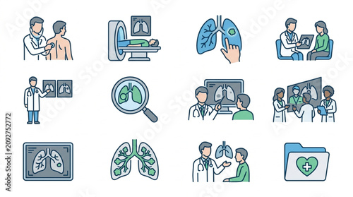 Obraz na płótnie Medical Icons Representing Respiratory Health and Diagnostics.