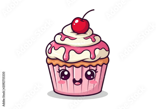A delightful animated cupcake with a cherry on top and cute eyes