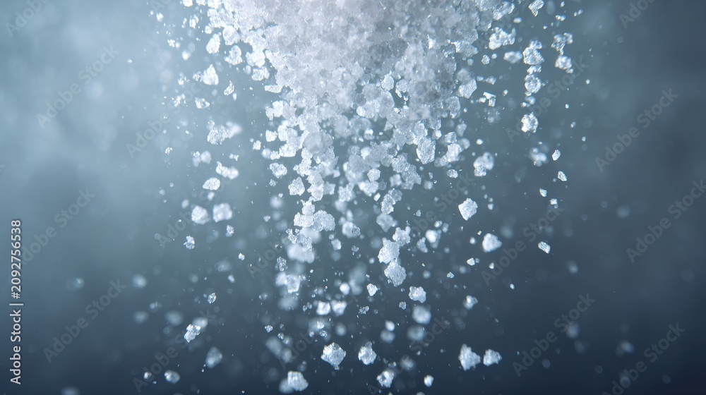Fototapeta premium Sparkling Salt Crystals Falling Against Moody Blue Background.