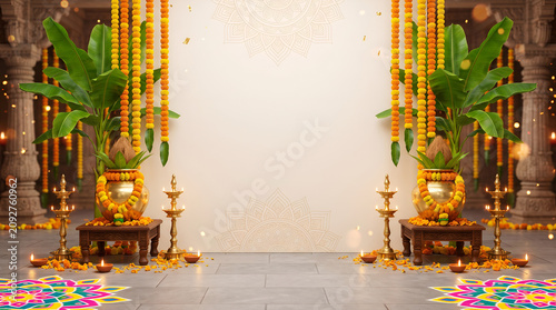 Traditional Indian Festival Background with Banana Trees Decoration