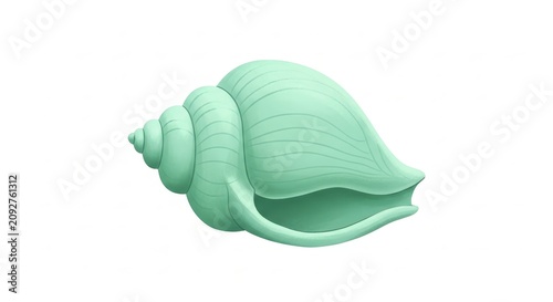 Nature - Mint Green Seashell 3D Render Isolated on White Background Spiral Conch Shell Decoration