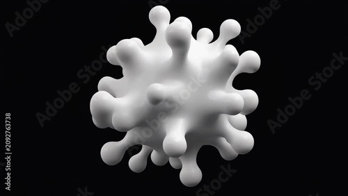 3d white organic virus shape rotating on black background