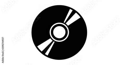 Music - Black and White CD DVD Disc Icon Flat Silhouette Symbol with Reflection Shine Effect