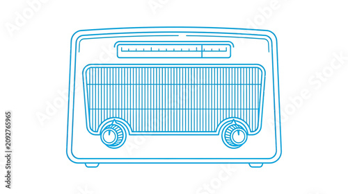 Billede på lærred Vintage Radio Outline Icon, Retro Audio Device, Music Player Illustration