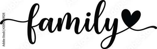 Schilderij op canvas Black calligraphy word family with a heart flourish modern hand-lettered typogra
