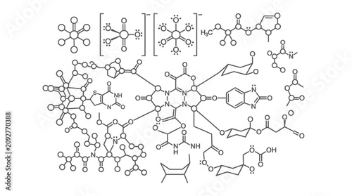 Fotografía Sleek Black and White Chemical Structure Diagram of Complex Polymer or Dendrimer