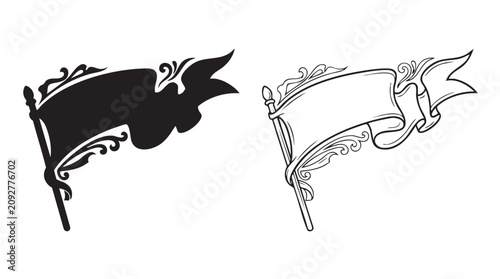 Canvas Print black silhouette with line art vector icon banner