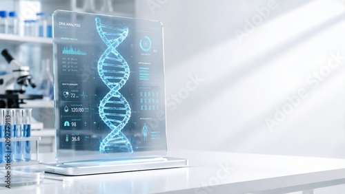 Futuristic DNA Analysis Holographic Interface in Modern Laboratory