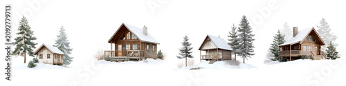 Winter Cabin Collection: Snowy Log Houses in a Forest Scene