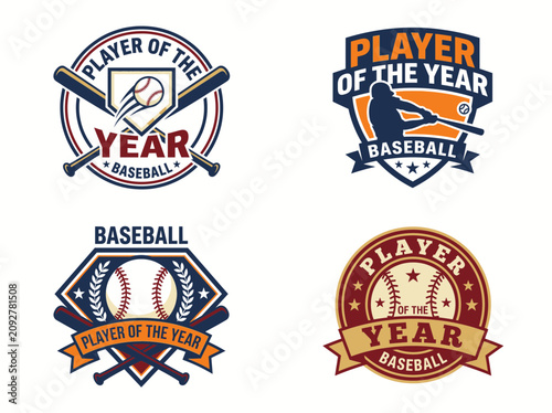 Set of baseball player of the year award emblems and logo designs