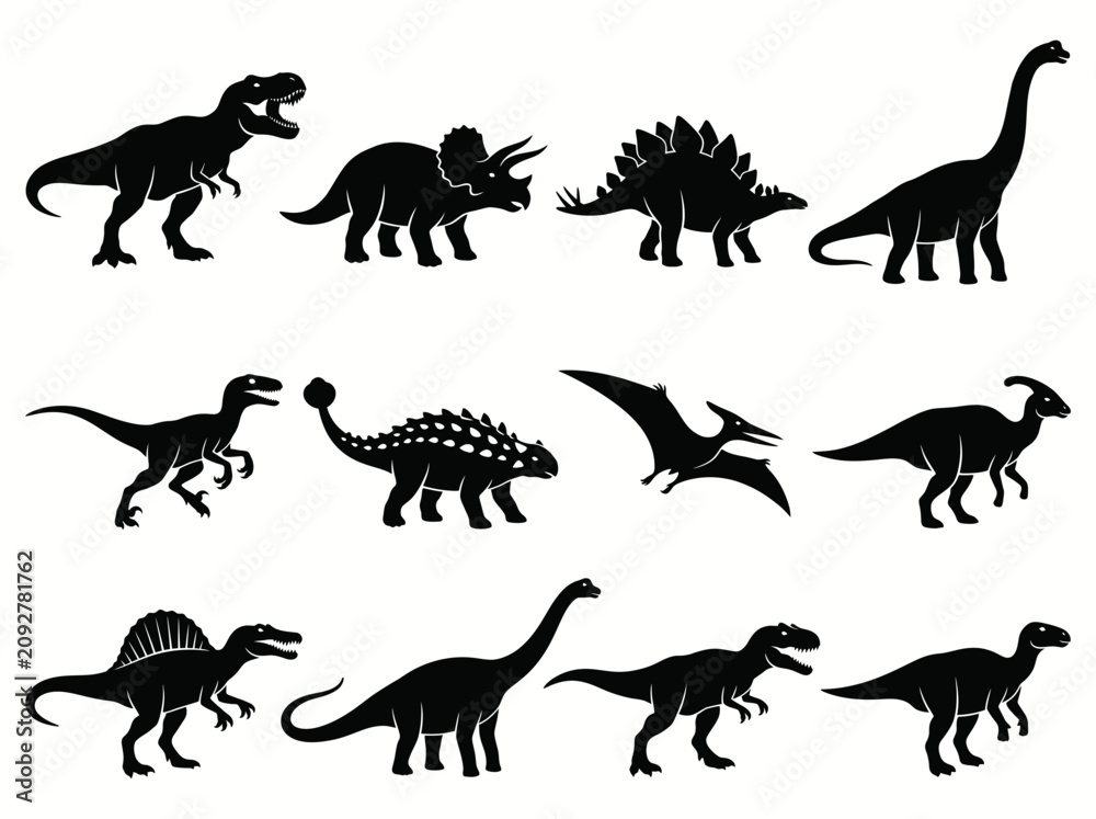 Obraz premium Set of various dinosaur silhouettes