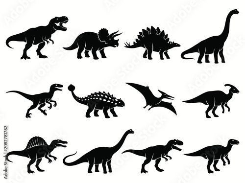 Bilde på lerret Set of various dinosaur silhouettes
