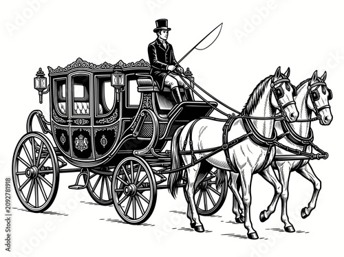 Cuadro en lienzo Vintage horsedrawn carriage with coachman