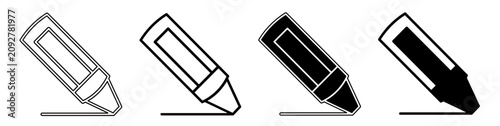 A collection of minimalist crayon icons featuring outline and solid black and white styles.