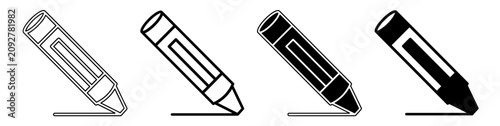 A collection of minimalist crayon icons featuring outline and solid black and white styles.