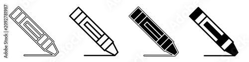A collection of minimalist crayon icons featuring outline and solid black and white styles.