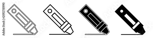 A collection of minimalist crayon icons featuring outline and solid black and white styles.