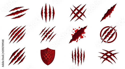 Tableau sur toile Collection of Claw Marks and Blood Splatter Icons.