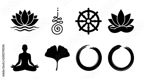 Photos Zen Symbols Collection: Lotus, Dharma Wheel, Meditation, Enso Circles, Ginkgo