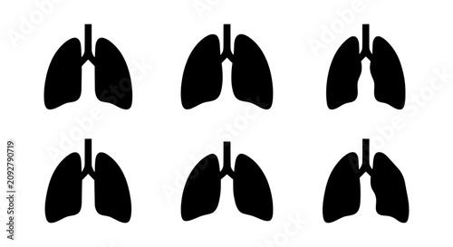 Quadro su tela Six Black Lung Icons, Respiratory System Vector Graphics, Medical Health Symbol