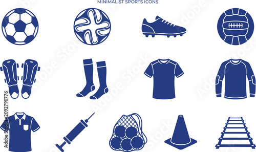 Tableau sur toile Set of blue football player gear and training accessories with football equipmen