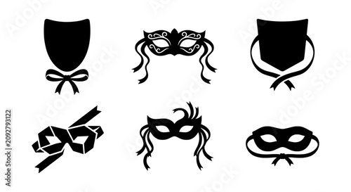 Masquerade Masks and Ribbons, Festive Icons Set