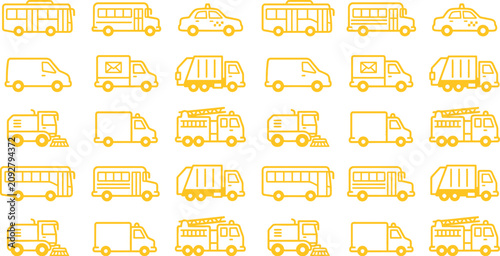 Photos Collection of various yellow transportation vehicles and service icons with tran