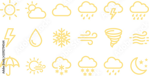 Obraz na płótnie Set of weather icons collection featuring sunny cloudy rainy stormy snowy and wi