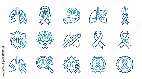 Bild auf Leinwand Set of Lung Cancer Awareness Icons and Symbols.