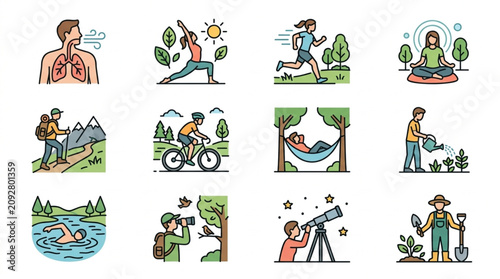 Fotografía Collection of Healthy Lifestyle Activities and Wellness Icons.